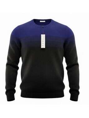 Stylus Men's Blue and Black Color Block Sweater